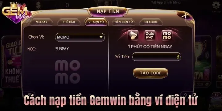 04 bước nạp tiền Gemwin bằng ví điện tử