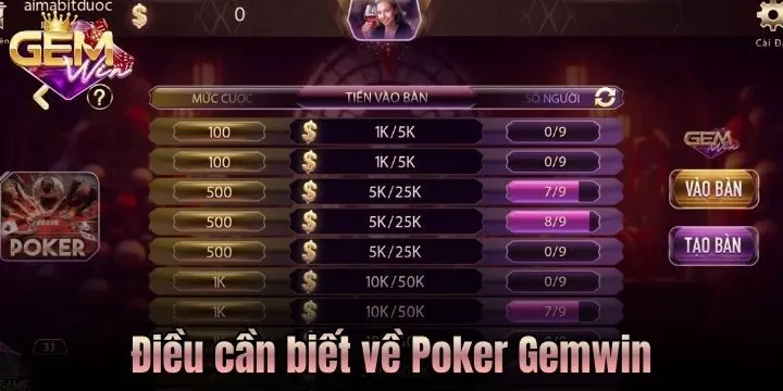 Điều cần biết trước khi đánh Poker Gemwin
