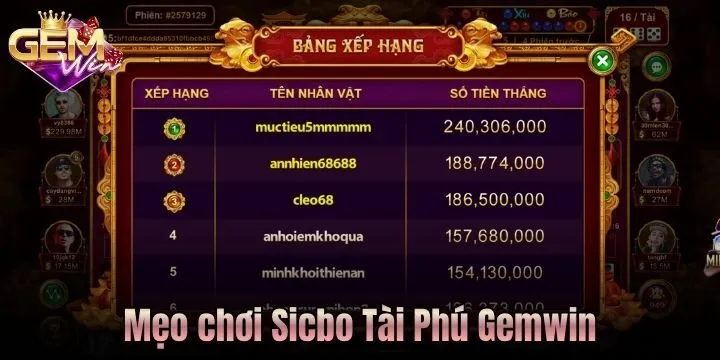 Hé lộ mẹo chơi Sicbo Tài Phú Gemwin từ cao thủ