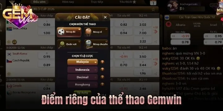 Điểm riêng của thể thao Gemwin