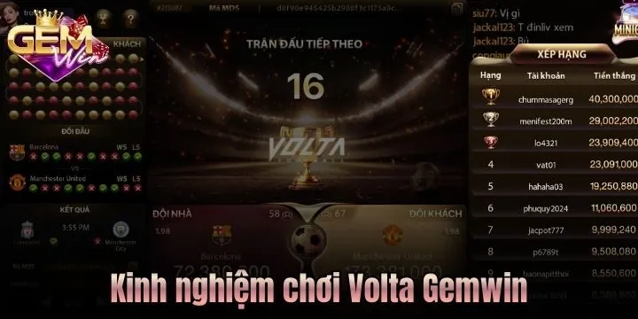 Kinh nghiệm cược Volta Gemwin luôn thắng lớn